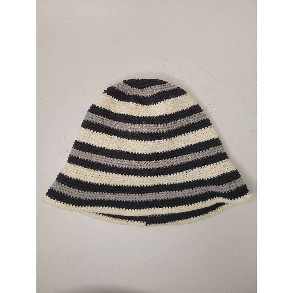 Striped Knit Bucket Hat Black, Gray & Cream